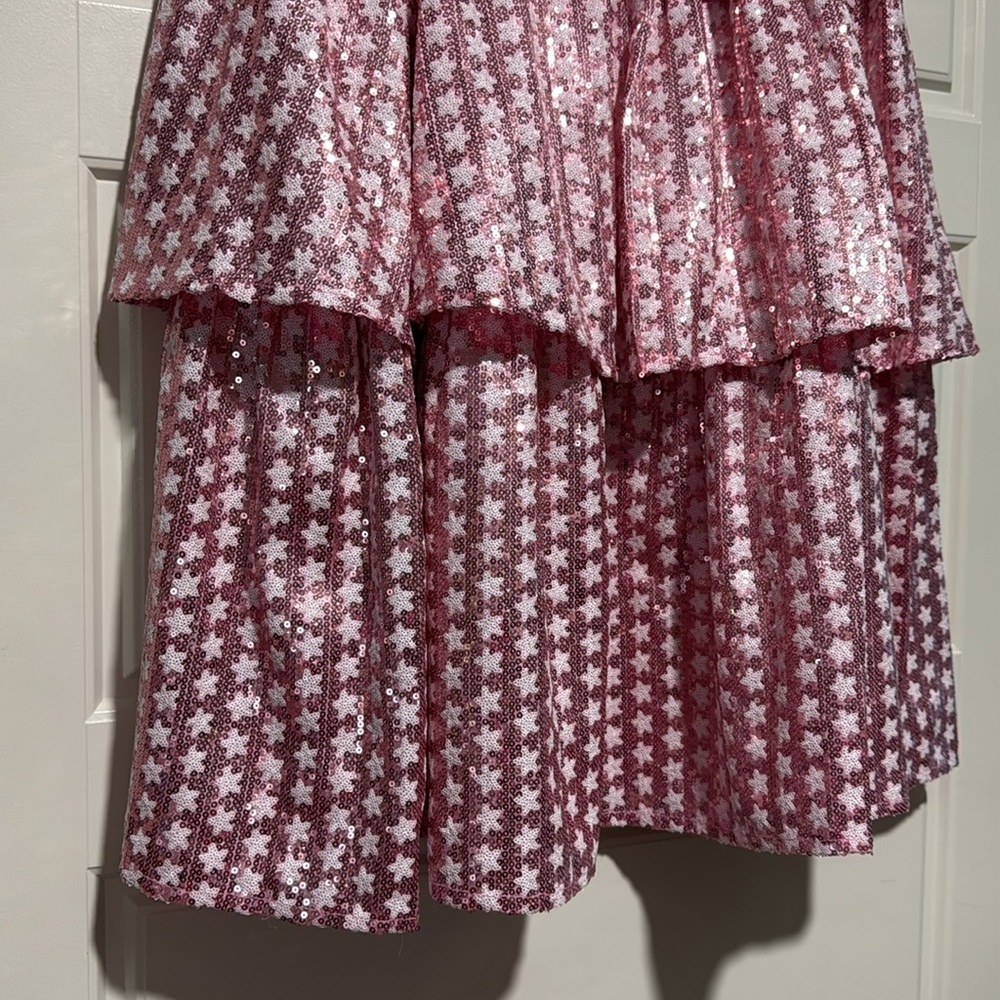 Queen Of Sparkles Sequins Star Ruffle Tiered Midi Skirt small s tiered Pink - Picture 2 of 6